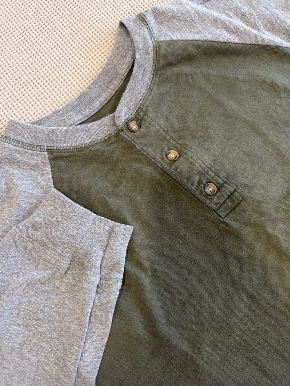 Men's Olive and Gray Henley Raglan Long Sleeve Shirt